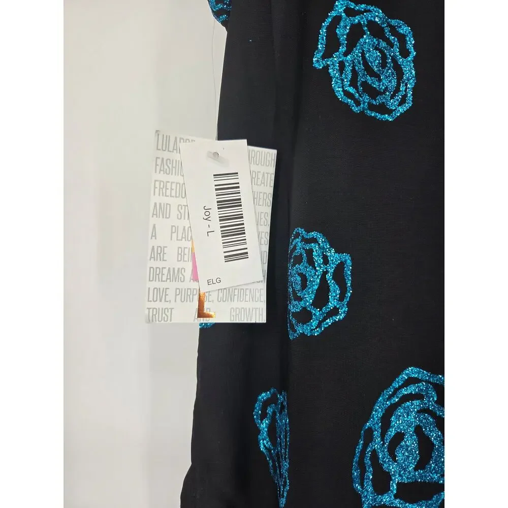 LuLaRoe Elegant Joy Black Blue Rose Glitter Long Cardigan Vest Duster NWT Large - Picture 5 of 7